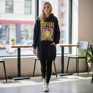 H&M Nirvana Woman’s Oversized Hooded Sweatshirt Dress in Black Size Small